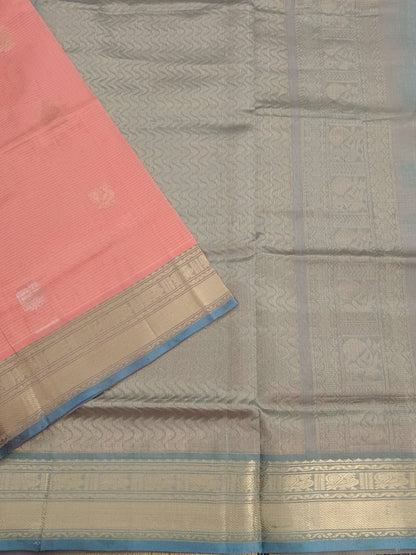 Handloom Kanchi  Silk Cotton - Butta-Pastel orange- HSC42