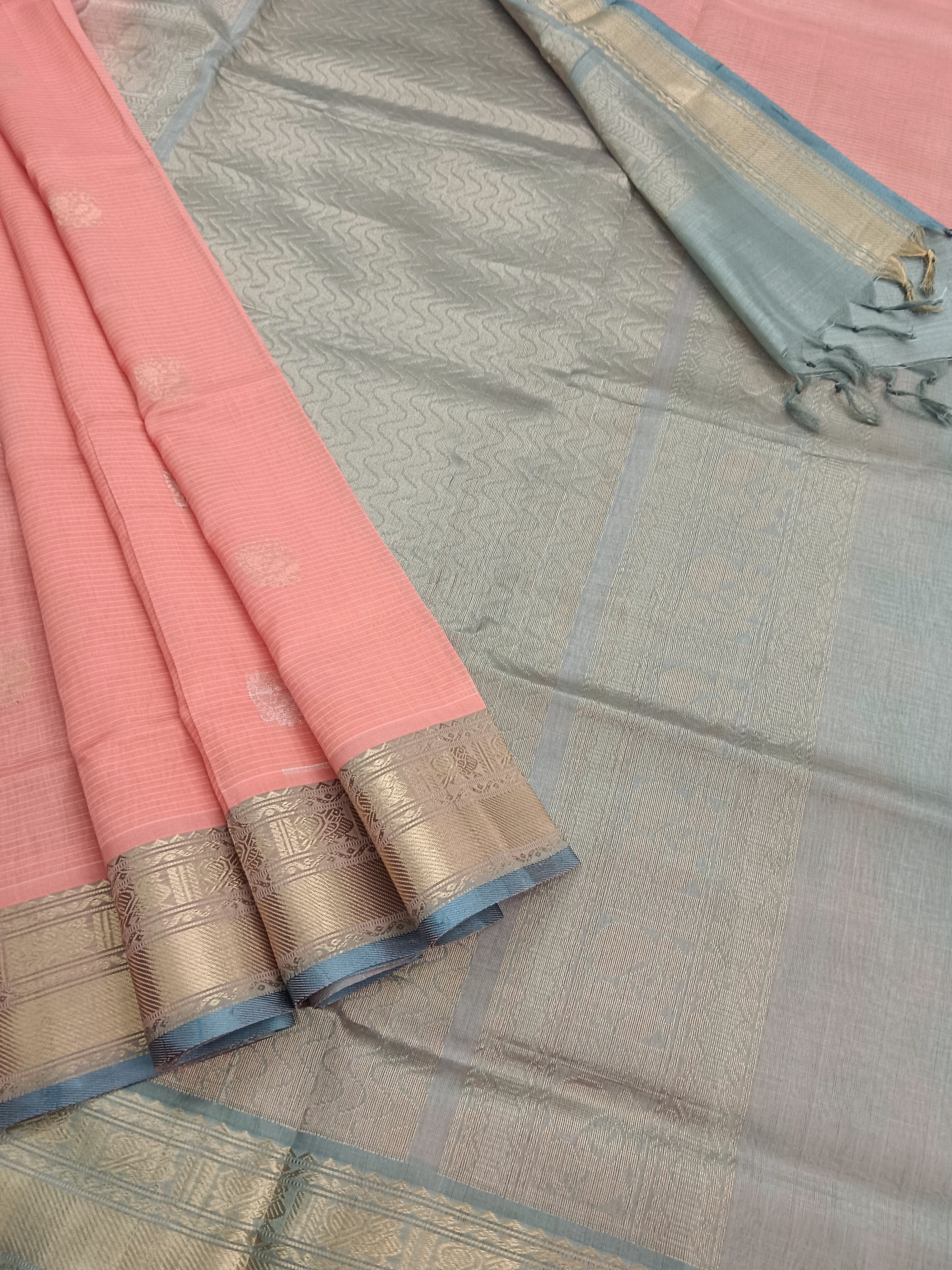 Handloom Kanchi  Silk Cotton - Butta-Pastel orange- HSC42