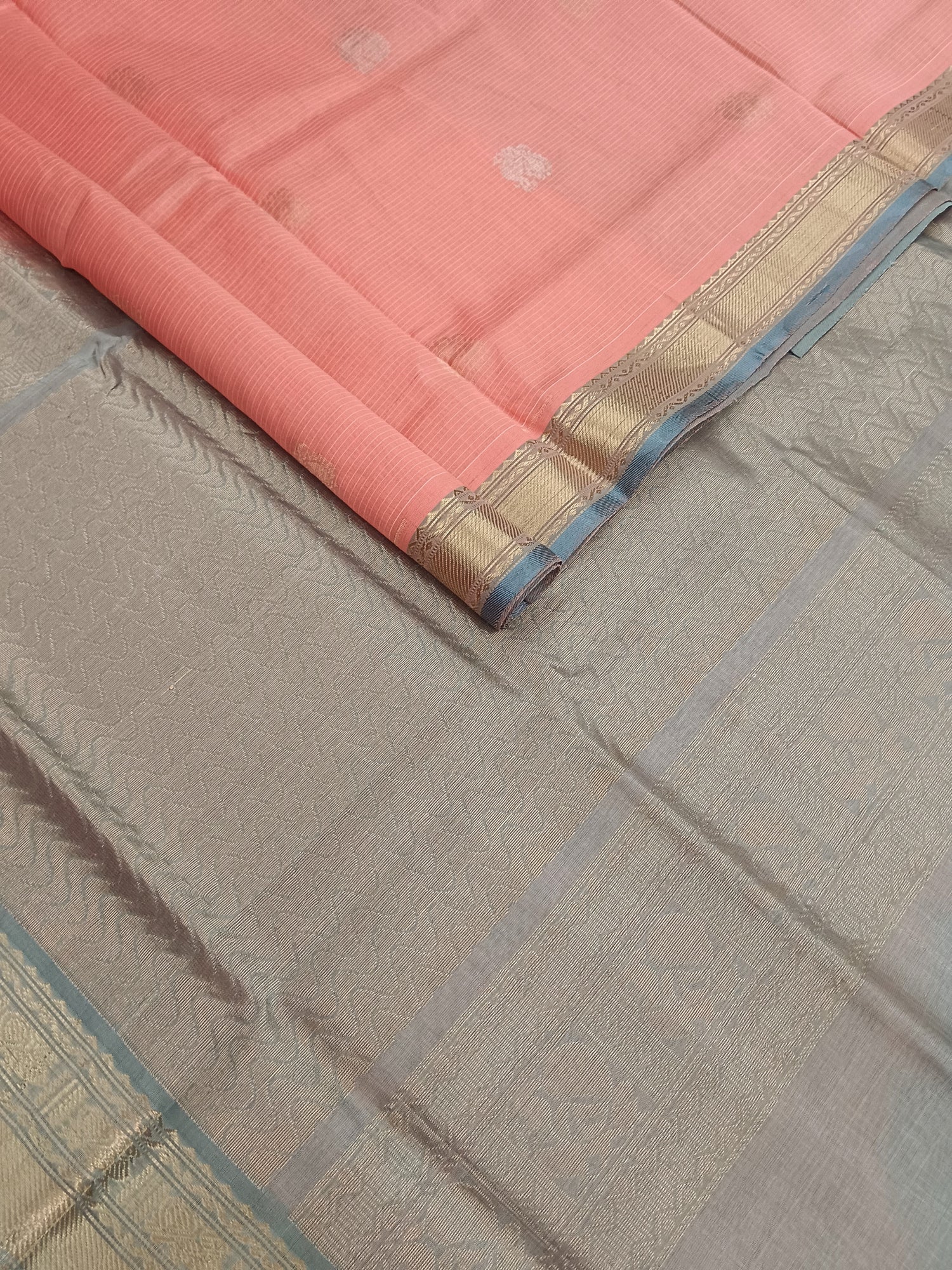 Handloom Kanchi  Silk Cotton - Butta-Pastel orange- HSC42