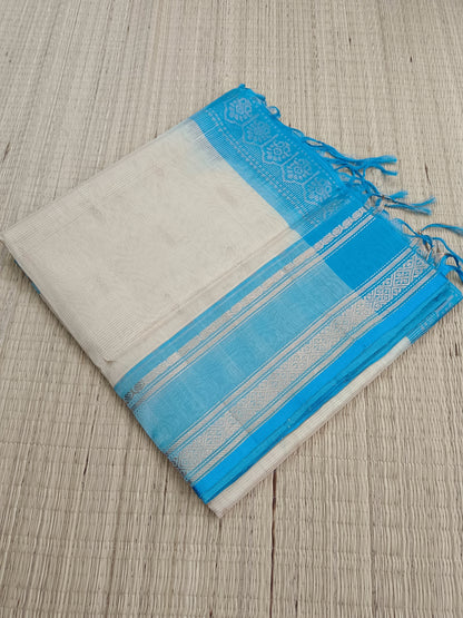 Handloom Kanchi  Silk Cotton - Butta-Half white- HSC41