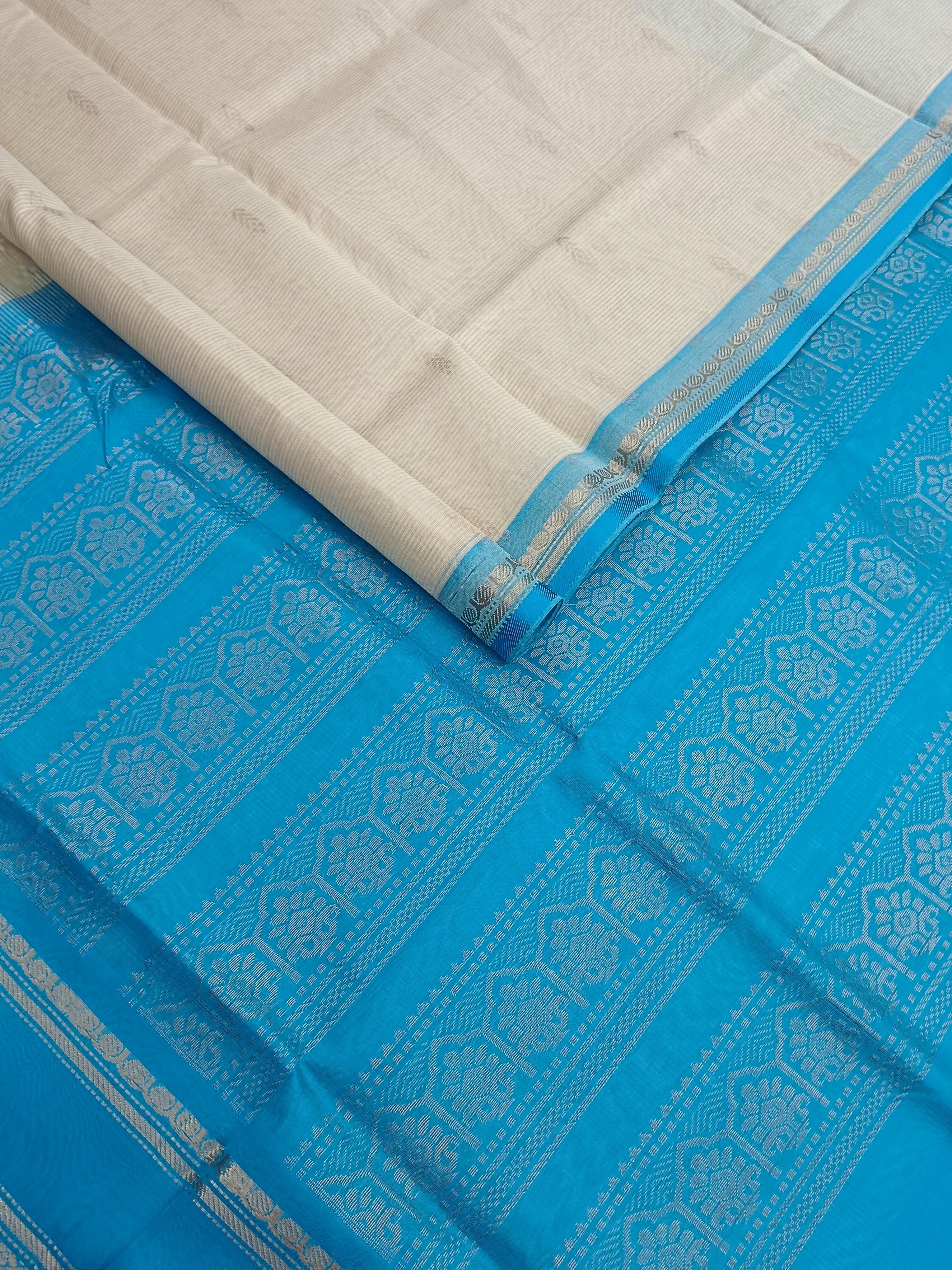 Handloom Kanchi  Silk Cotton - Butta-Half white- HSC41