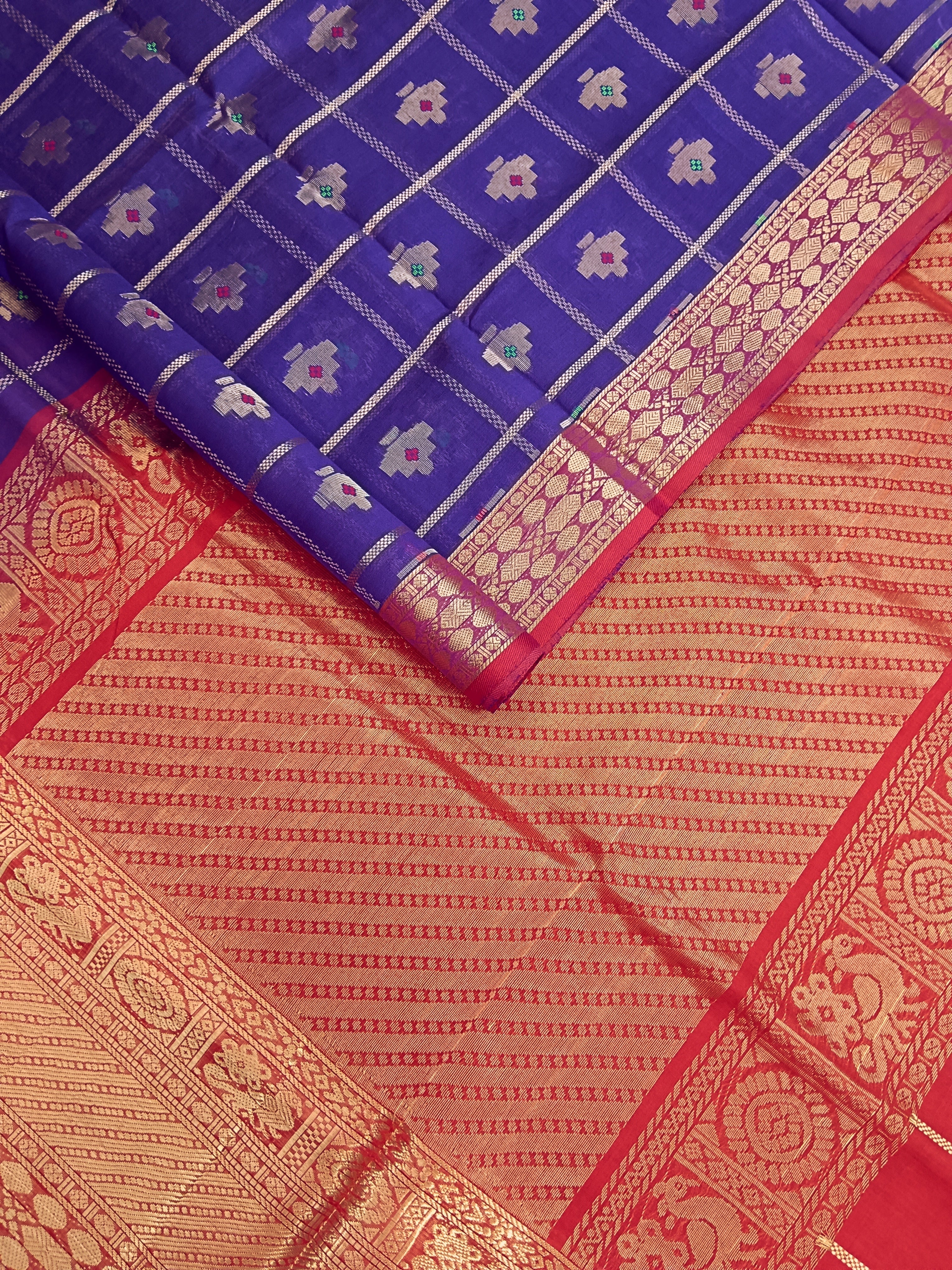 Handloom Kanchi  Silk Cotton -Checks Butta-Violet- HSC57