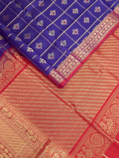 Handloom Kanchi  Silk Cotton -Checks Butta-Violet- HSC57