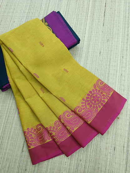 Chettinad Cotton -  Office Wear - Mustard Mixed Green Dual Tone- CCOW49