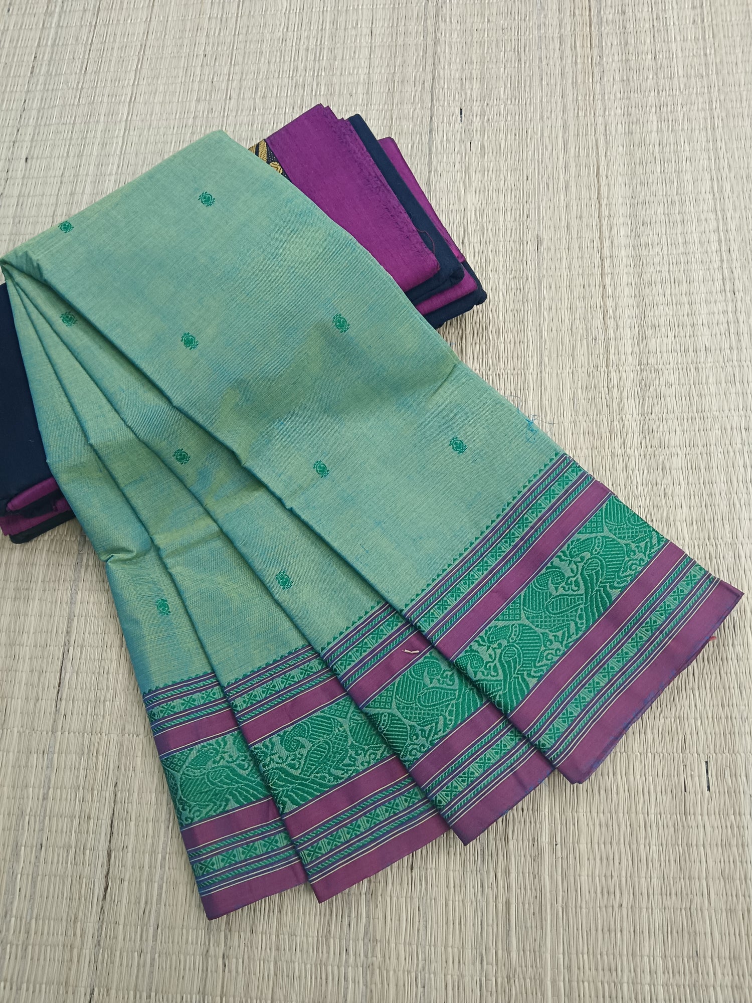 Chettinad Cotton -Office Wear -Green mixed Blue Dual tone- CCOW59