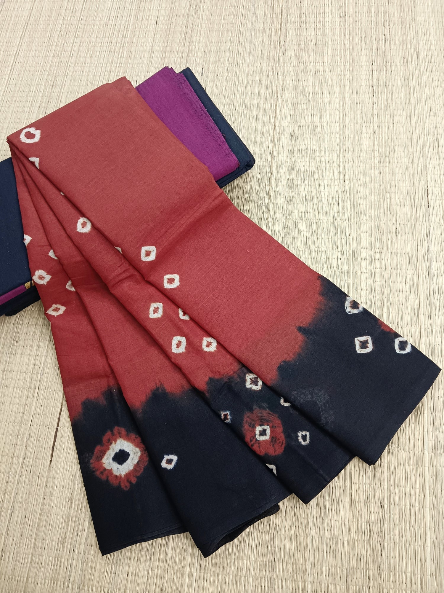 Madurai Sungudi Cotton -Brick - MS22