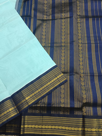Handloom Kanchi  Silk Cotton -Korvai Plain-Pastel blue- HSC56