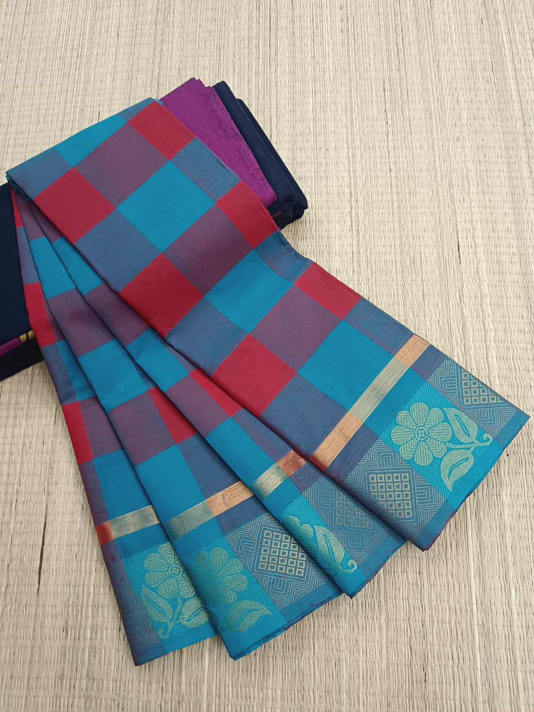 Kandangi Checks- Red with Rama Blue- KC32