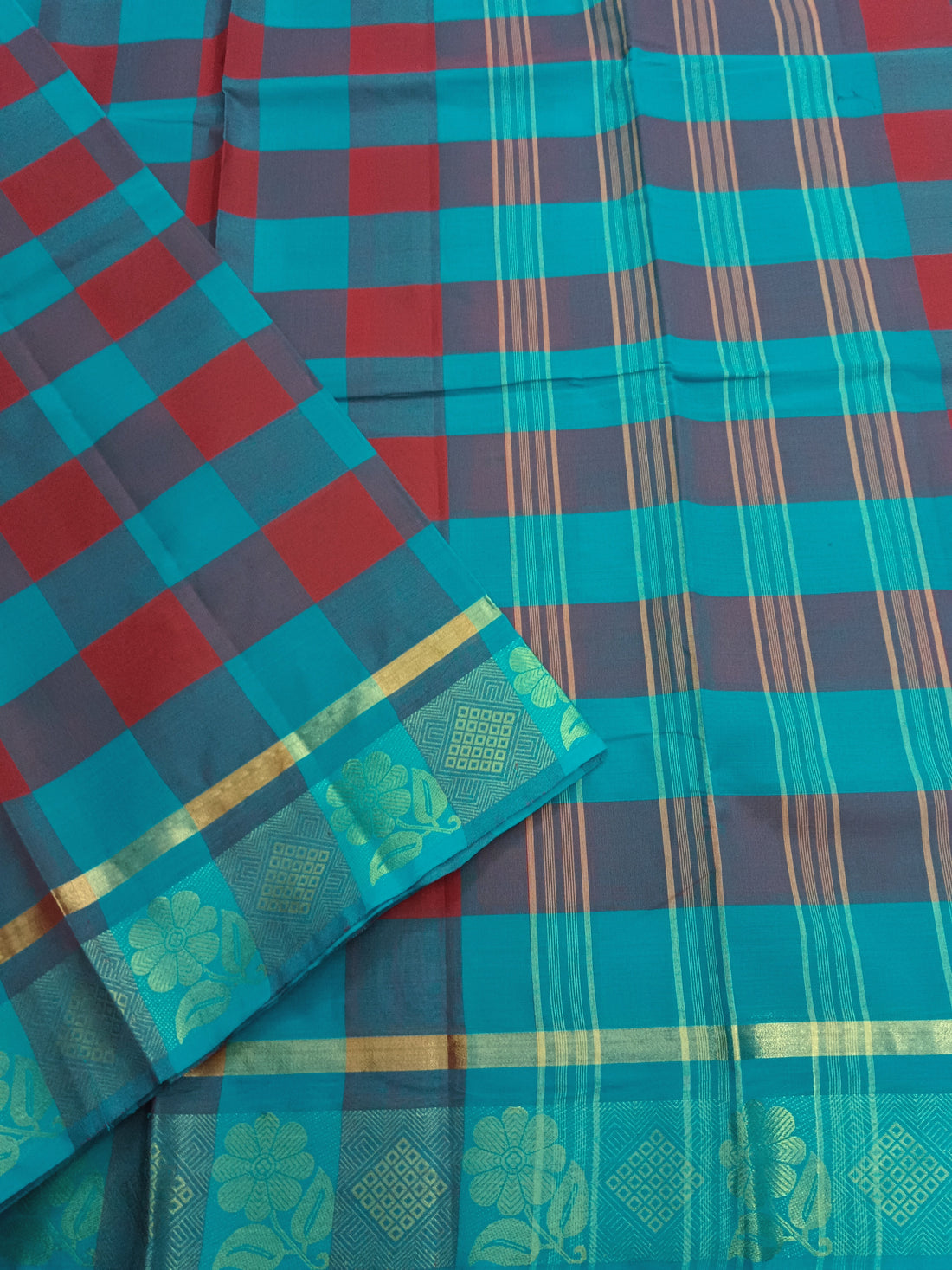 Kandangi Checks- Red with Rama Blue- KC32