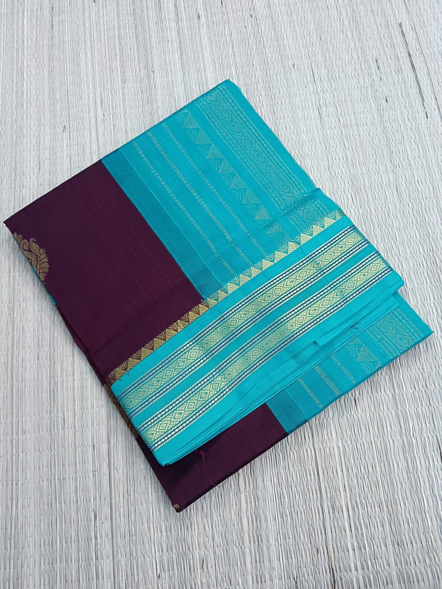 Handloom Kanchi  Silk Cotton -Korvai Butta-Brown- HSC54
