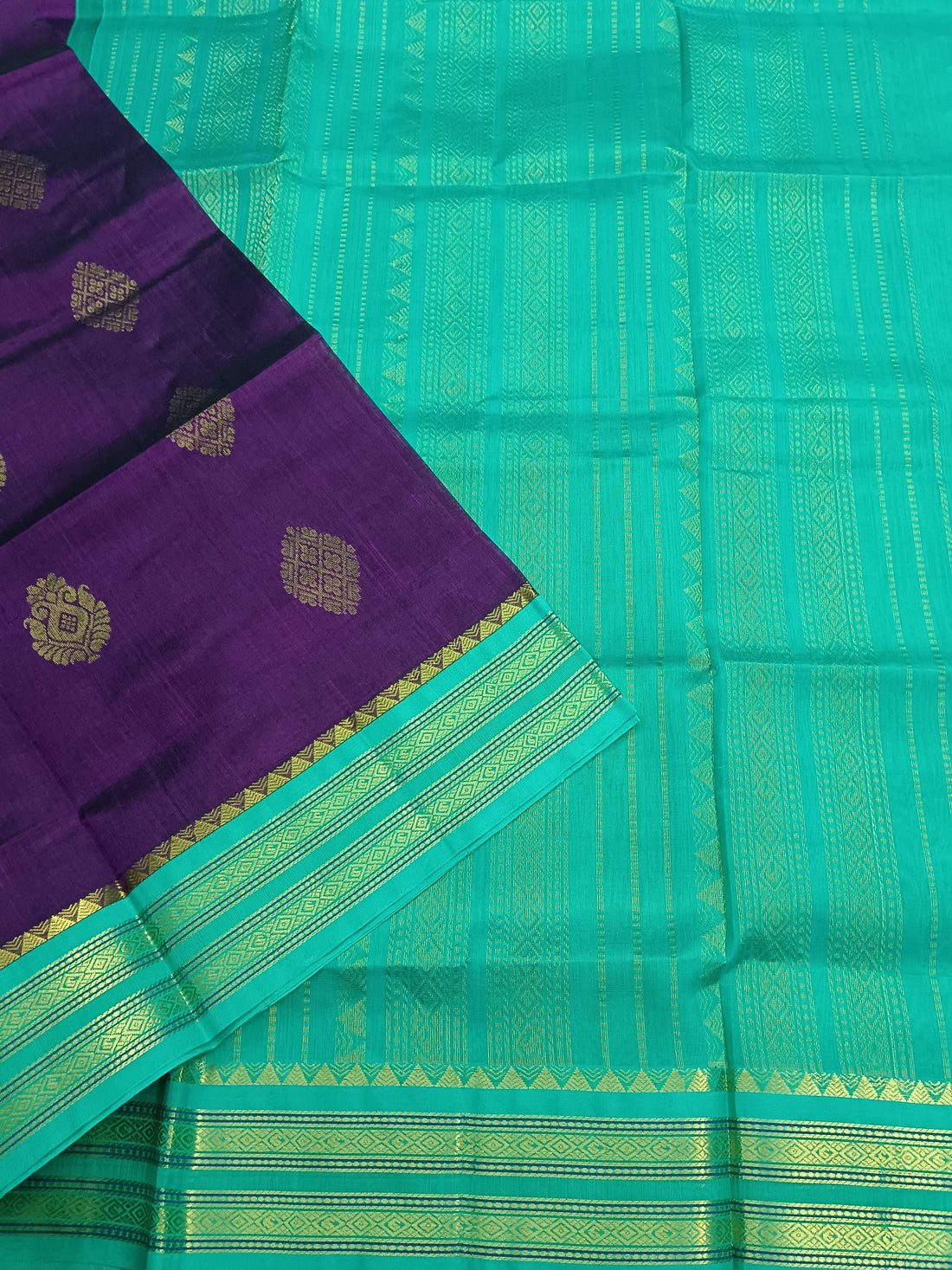 Handloom Kanchi  Silk Cotton -Korvai Butta-Purple- HSC55