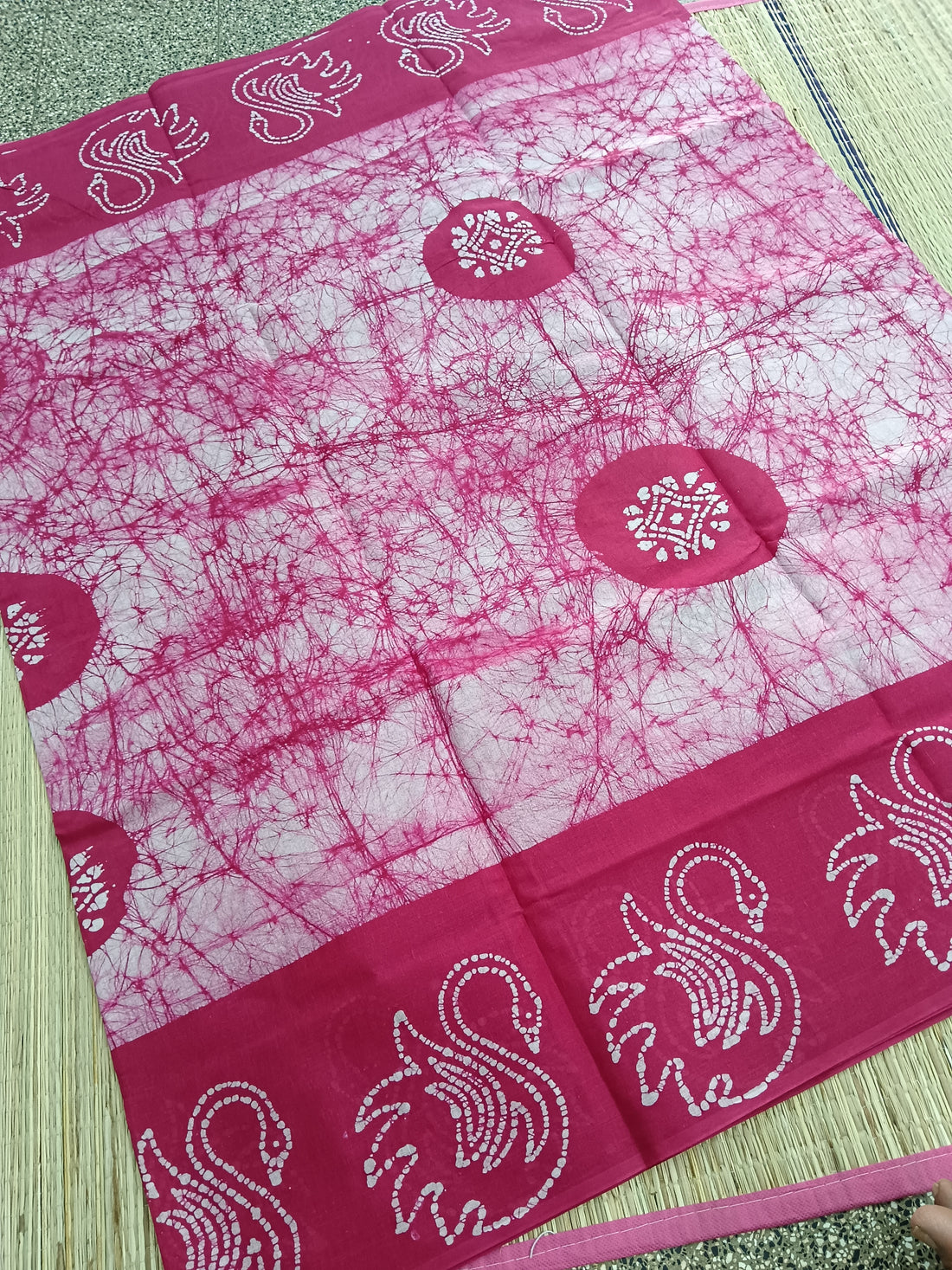 Madurai Sungudi Cotton - White with Pink- MS26