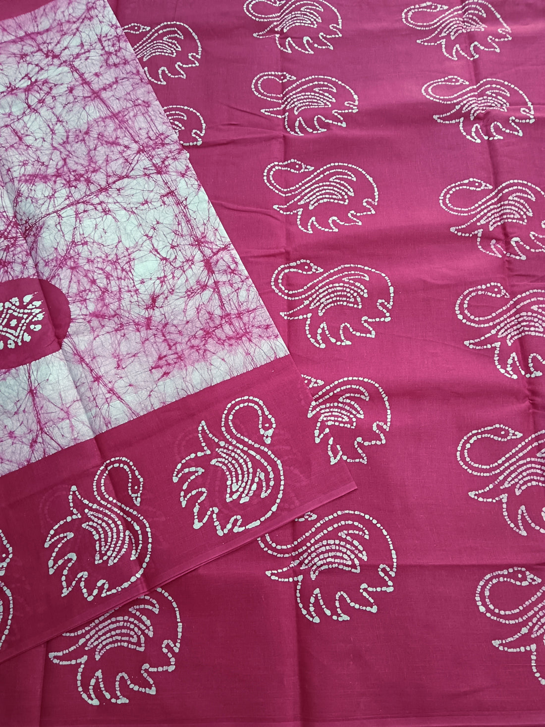 Madurai Sungudi Cotton - White with Pink- MS26