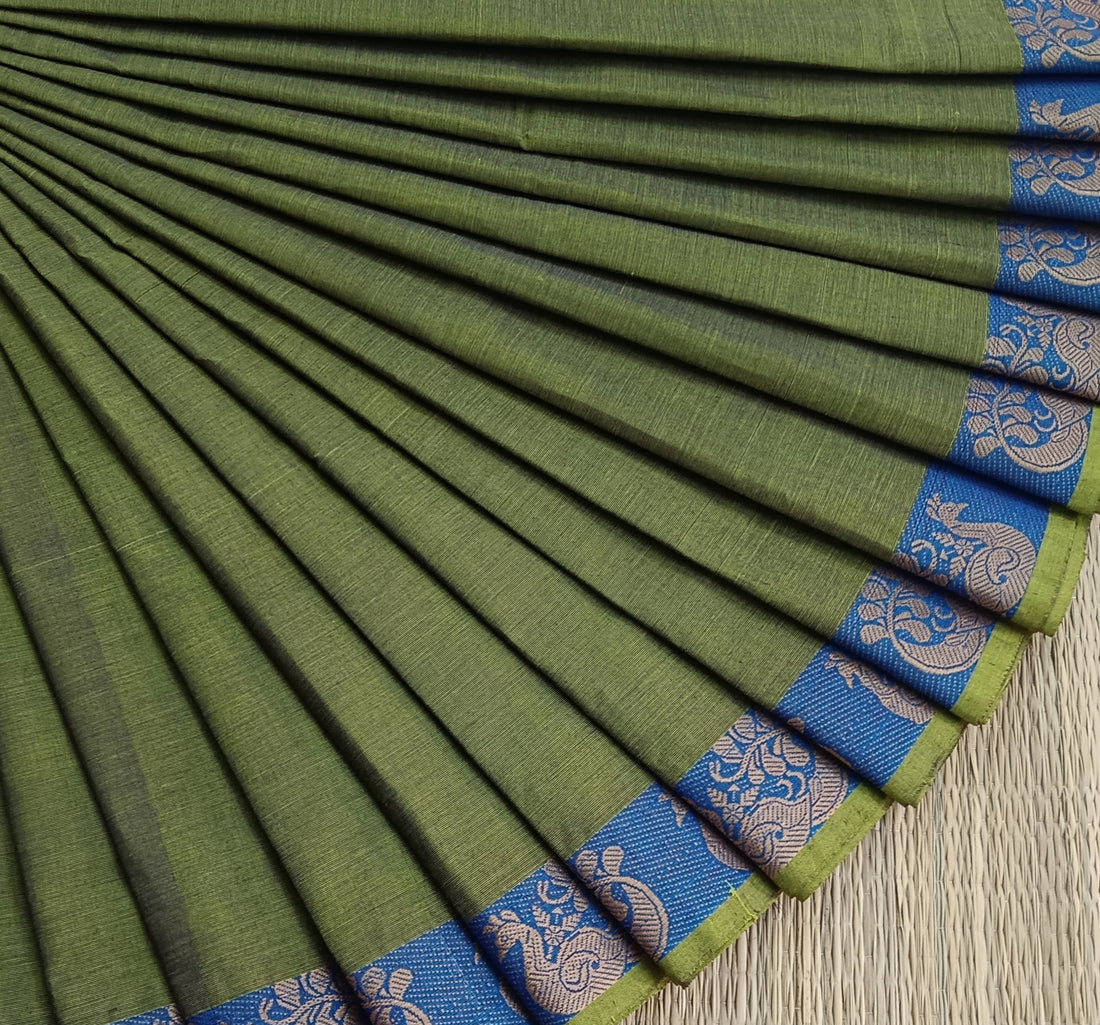 Chettinad Cotton -Daily Wear -Parrot Green mixed blue- CDW76