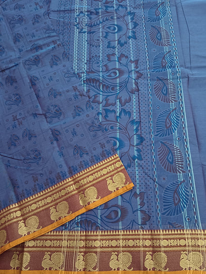 Chettinad Cotton - Printed - Blue mixed pink Dual tone-18