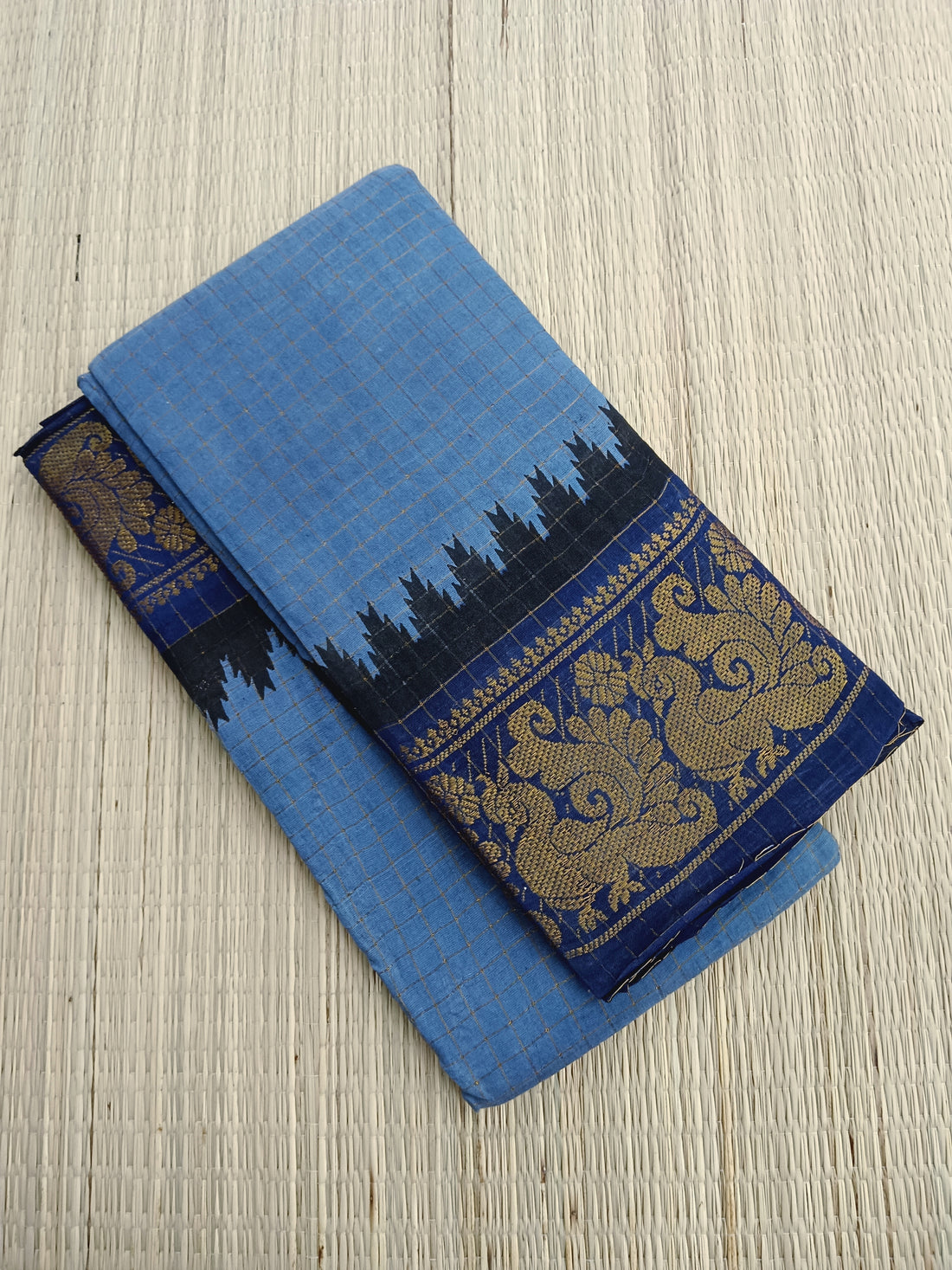 Madurai Sungudi Cotton -  Bluish grey- MS40