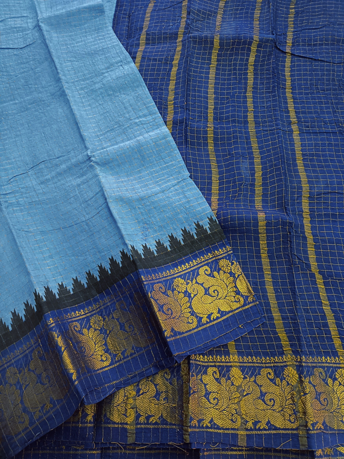 Madurai Sungudi Cotton -  Bluish grey- MS40
