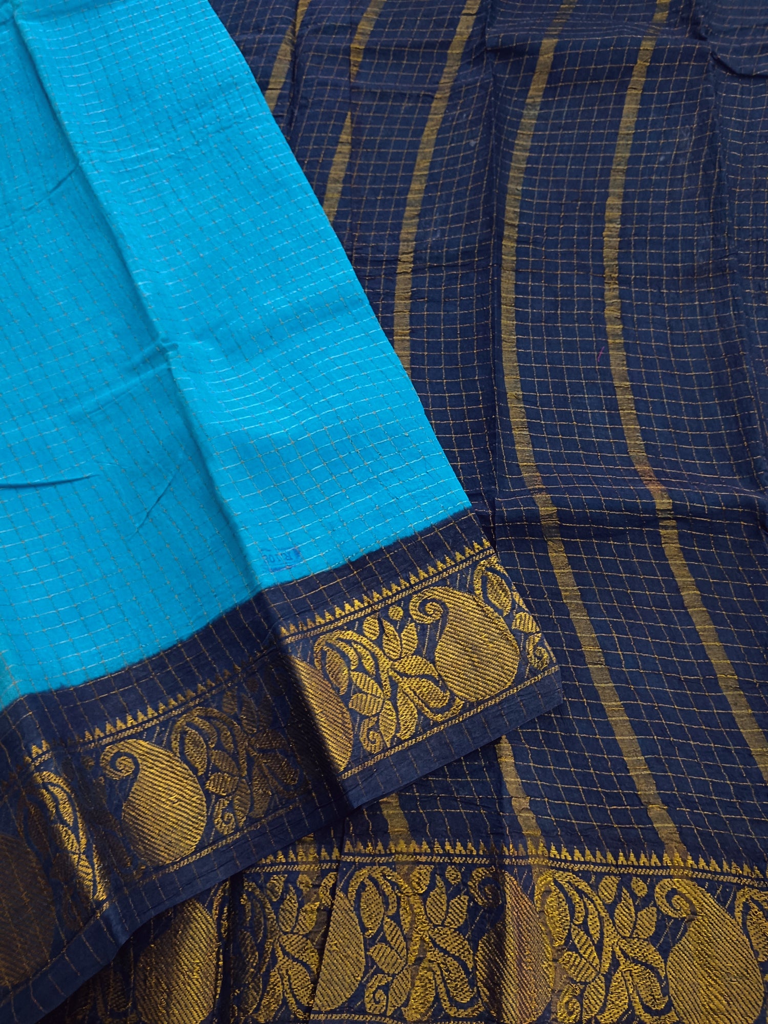 Madurai Sungudi Cotton -  Blue- MS38