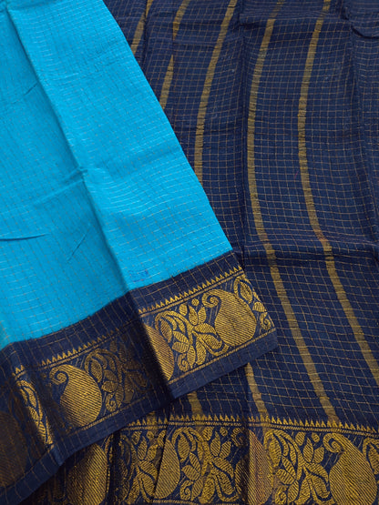 Madurai Sungudi Cotton -  Blue- MS38
