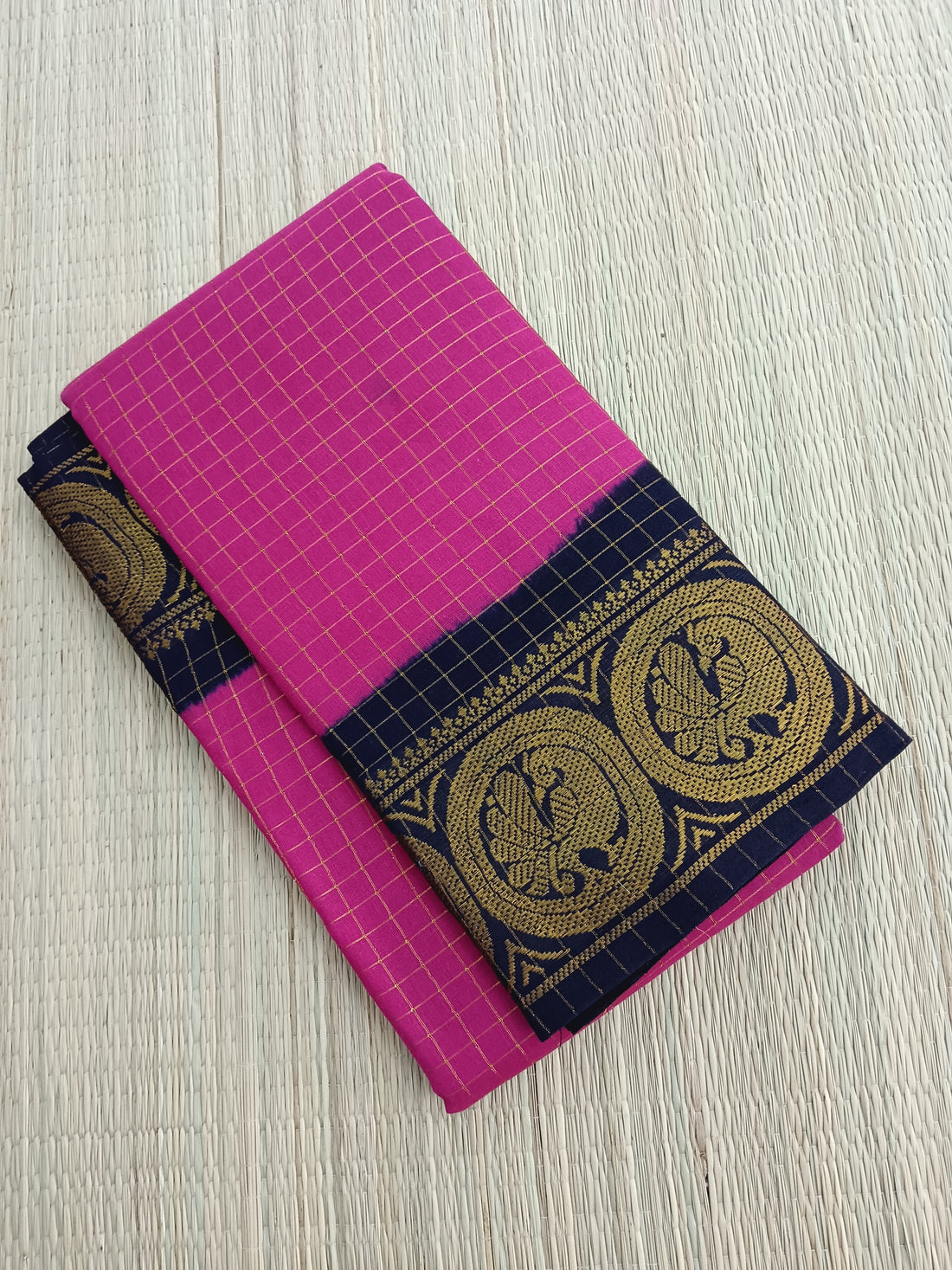 Madurai Sungudi Cotton -  Pink- MS41