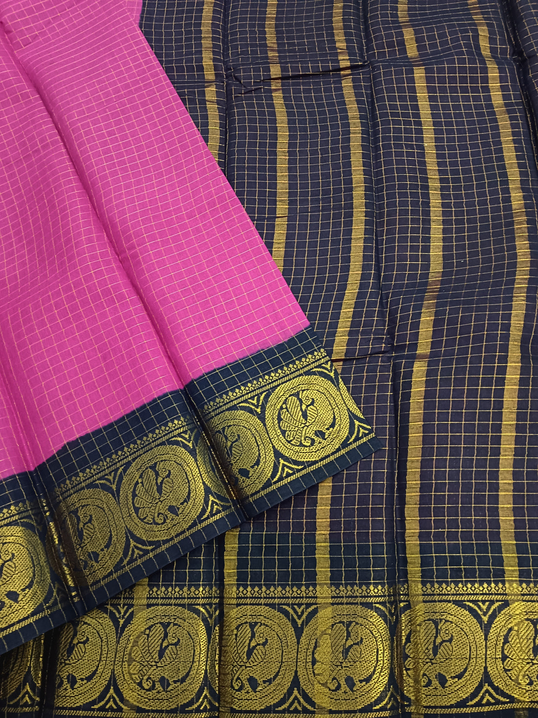 Madurai Sungudi Cotton -  Pink- MS41