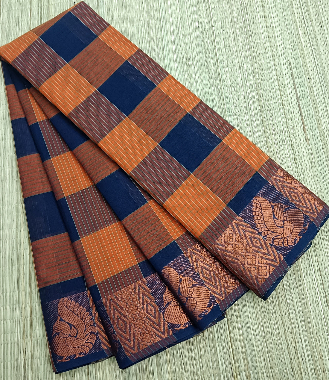 Kandangi Checks- orange with blue - KC36