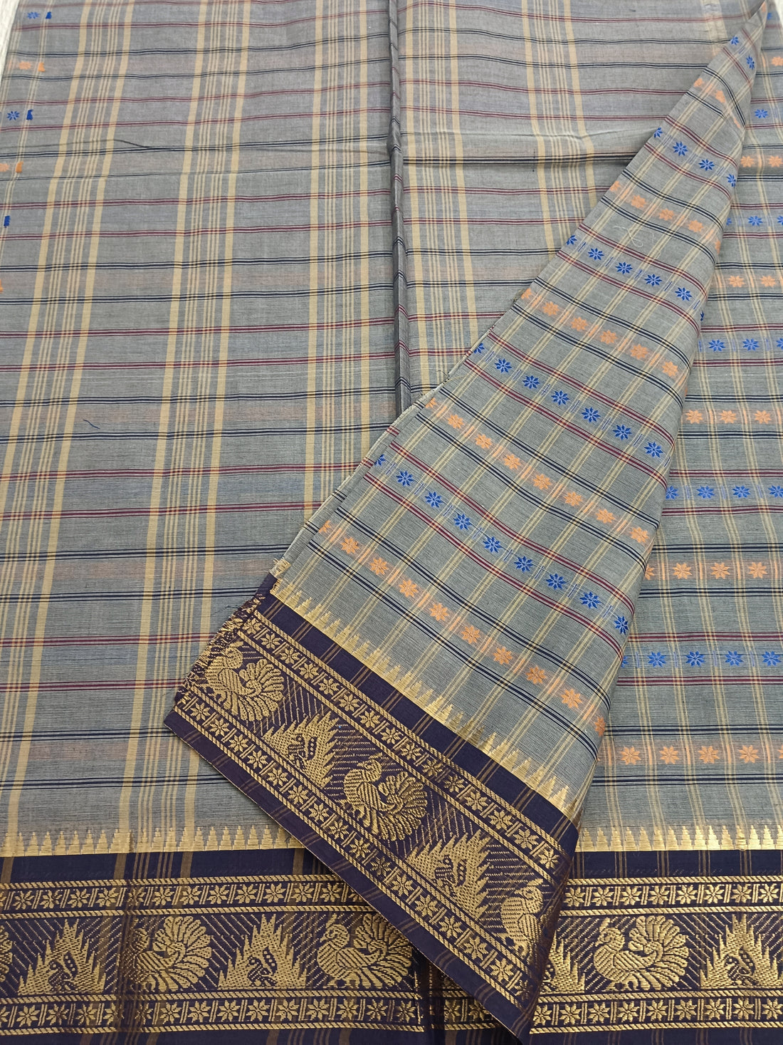 Kanchi Cotton - Festival Fusion-Maroonish grey- KCFABD124