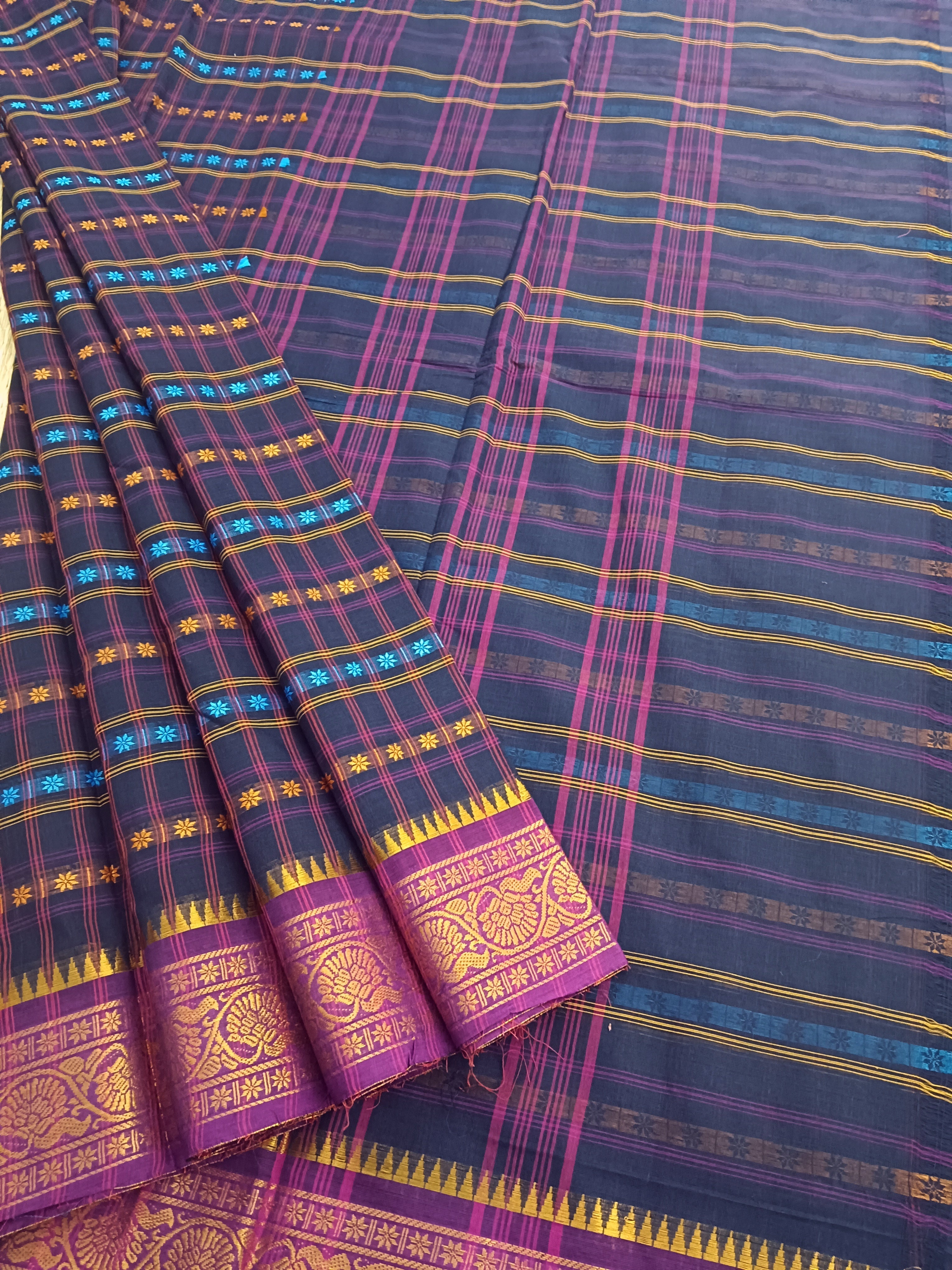 Kanchi Cotton - Festival Fusion-Blue mixed brown- KCFABD125