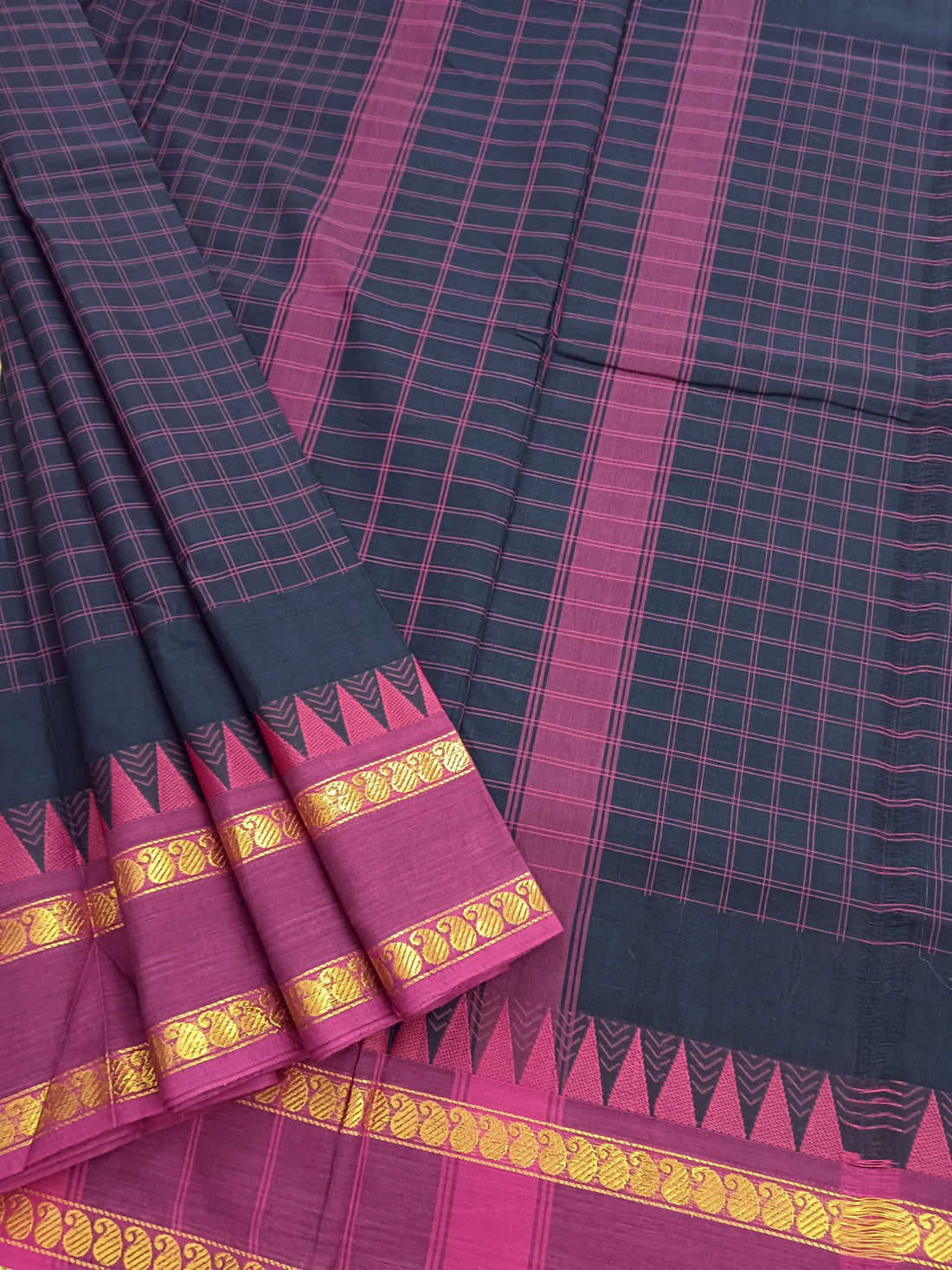 Kandangi Korvai Checks Navy blue- KKC41