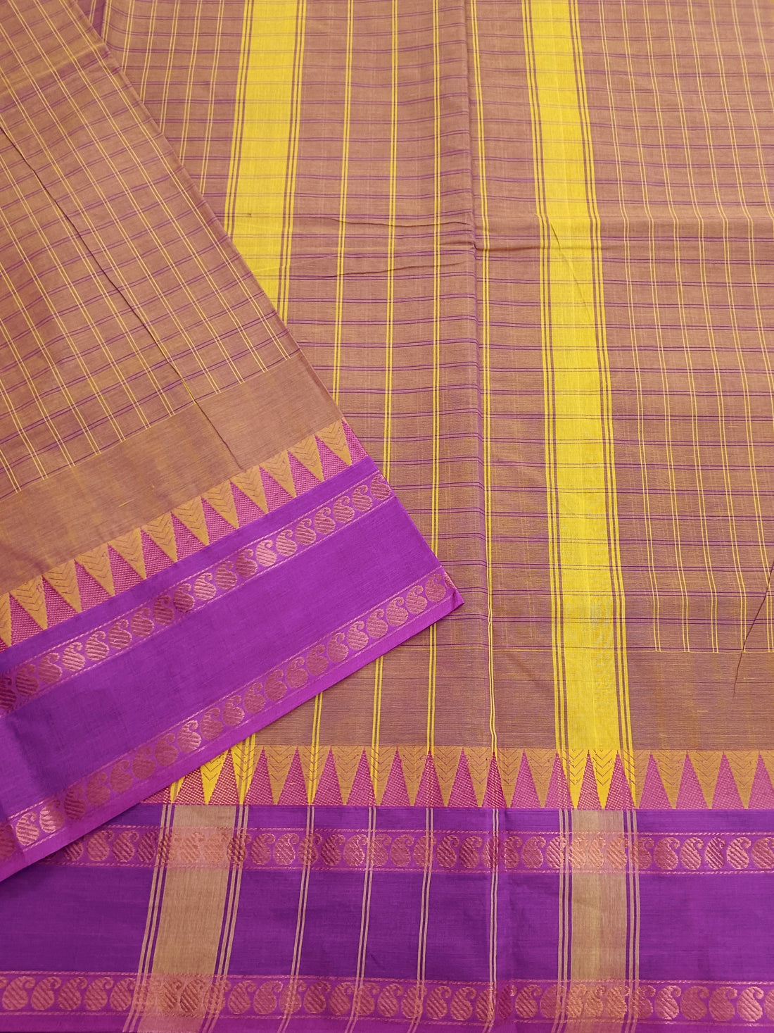 Kandangi Korvai Checks-Mustard yellow mixed mejantha- KKC39