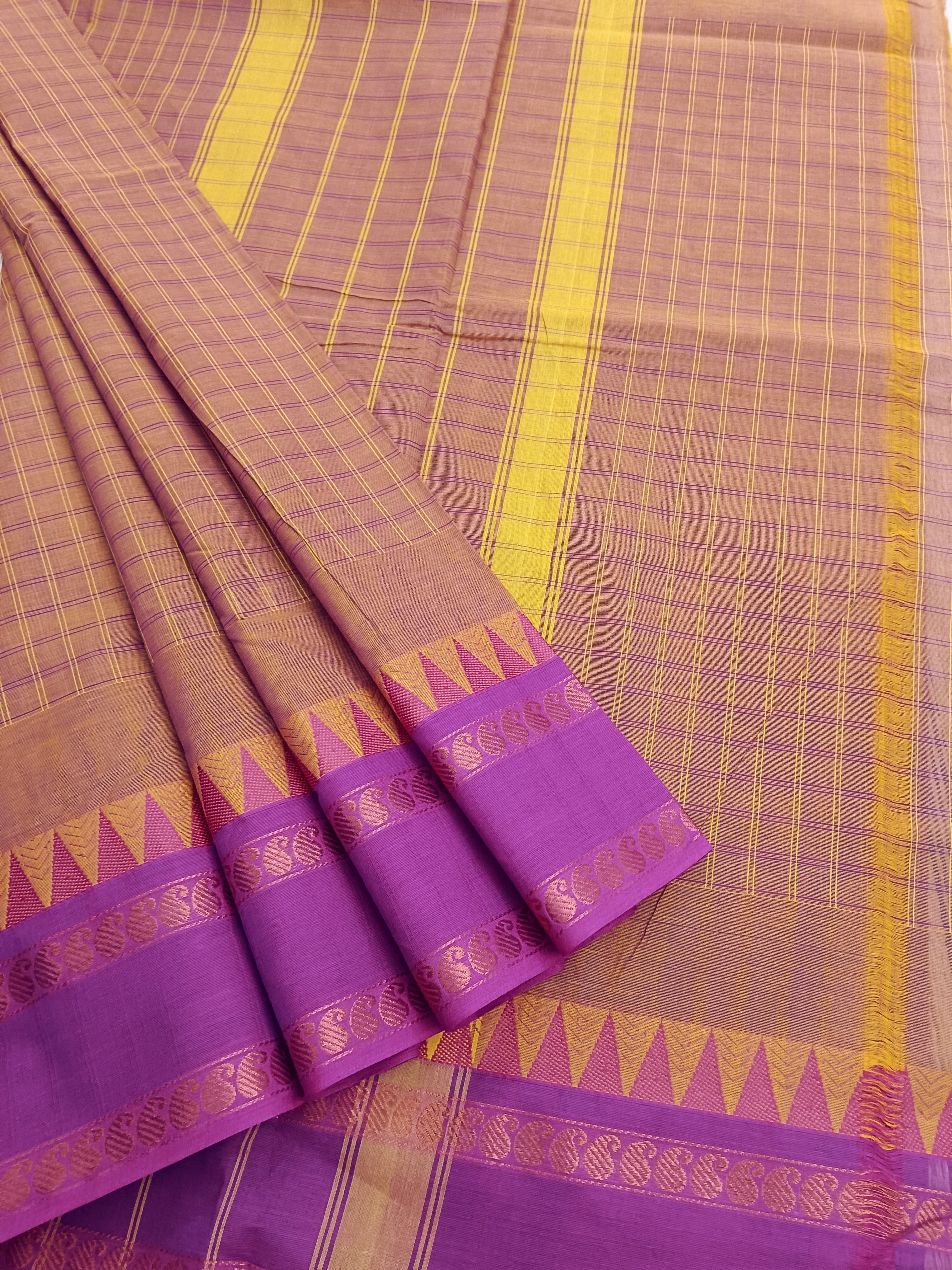 Kandangi Korvai Checks-Mustard yellow mixed mejantha- KKC39