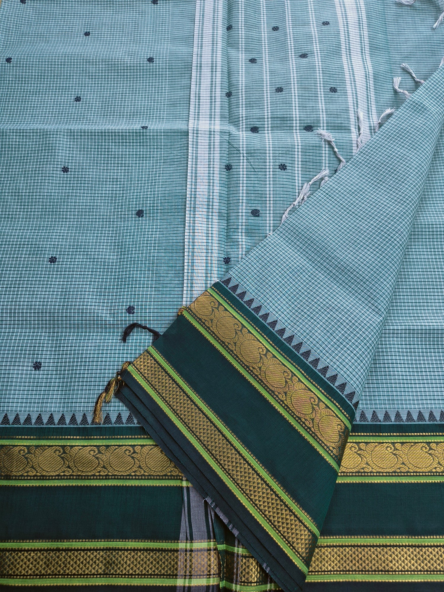 Kanchi cotton Korvai Checks Butta -Pastel green- KCKCB52