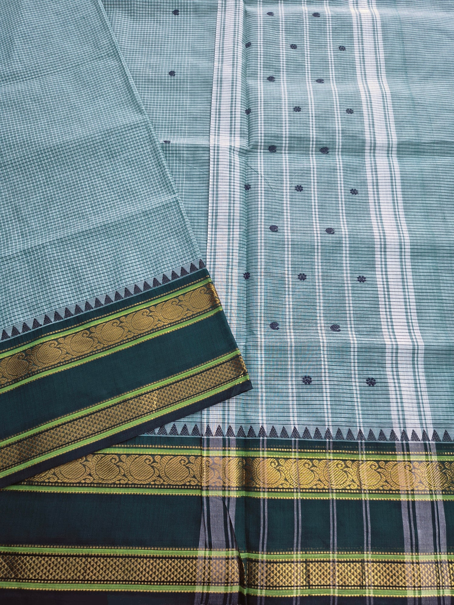 Kanchi cotton Korvai Checks Butta -Pastel green- KCKCB52