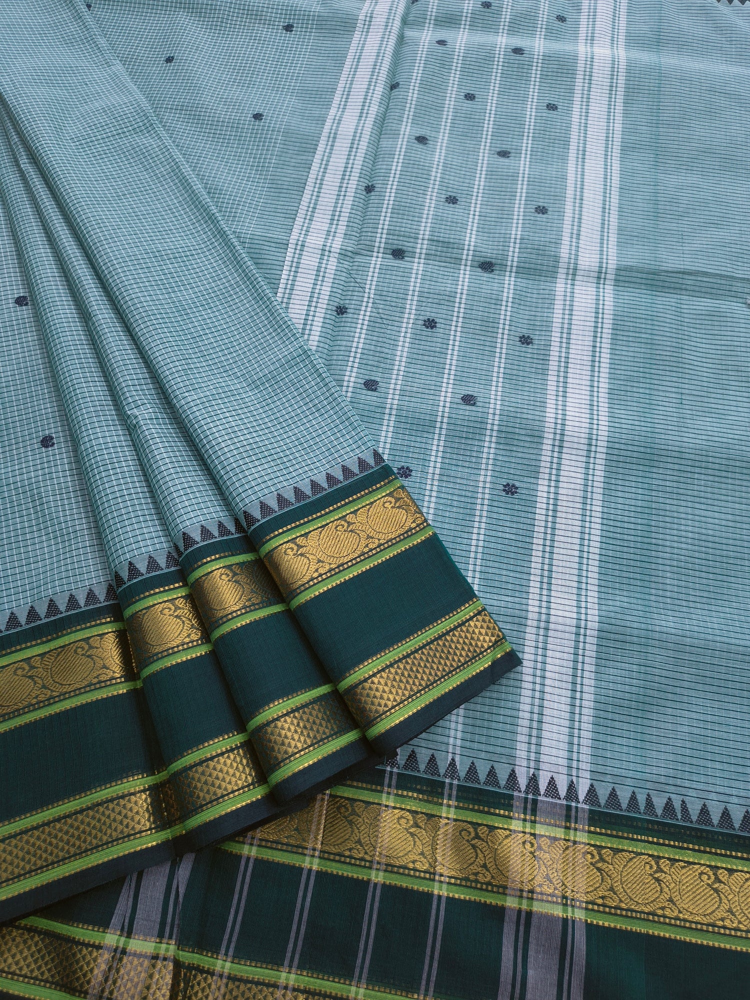 Kanchi cotton Korvai Checks Butta -Pastel green- KCKCB52