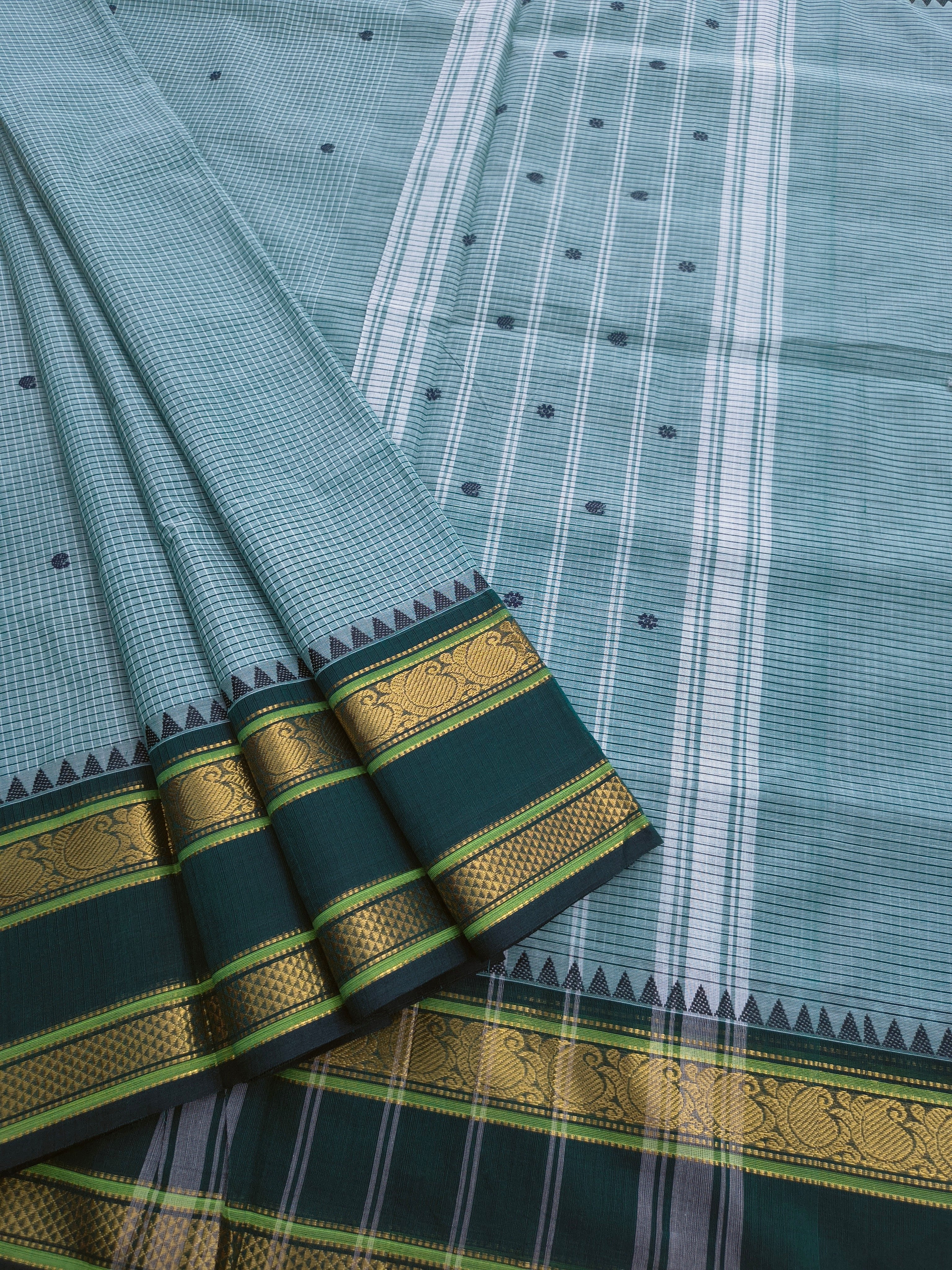 Kanchi cotton Korvai Checks Butta -Pastel green- KCKCB52