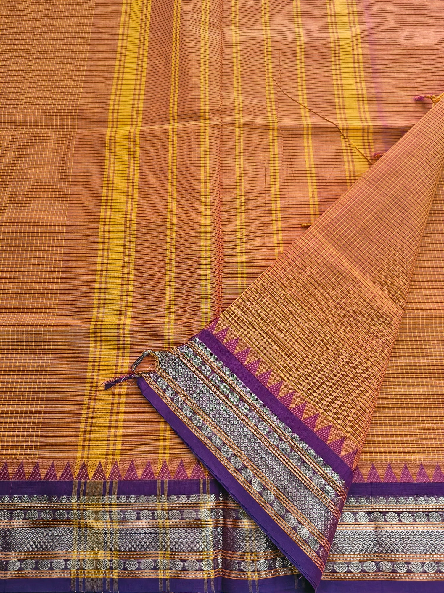 Kandangi Korvai Checks  -Mustard Yellow mixed orange- KKC53