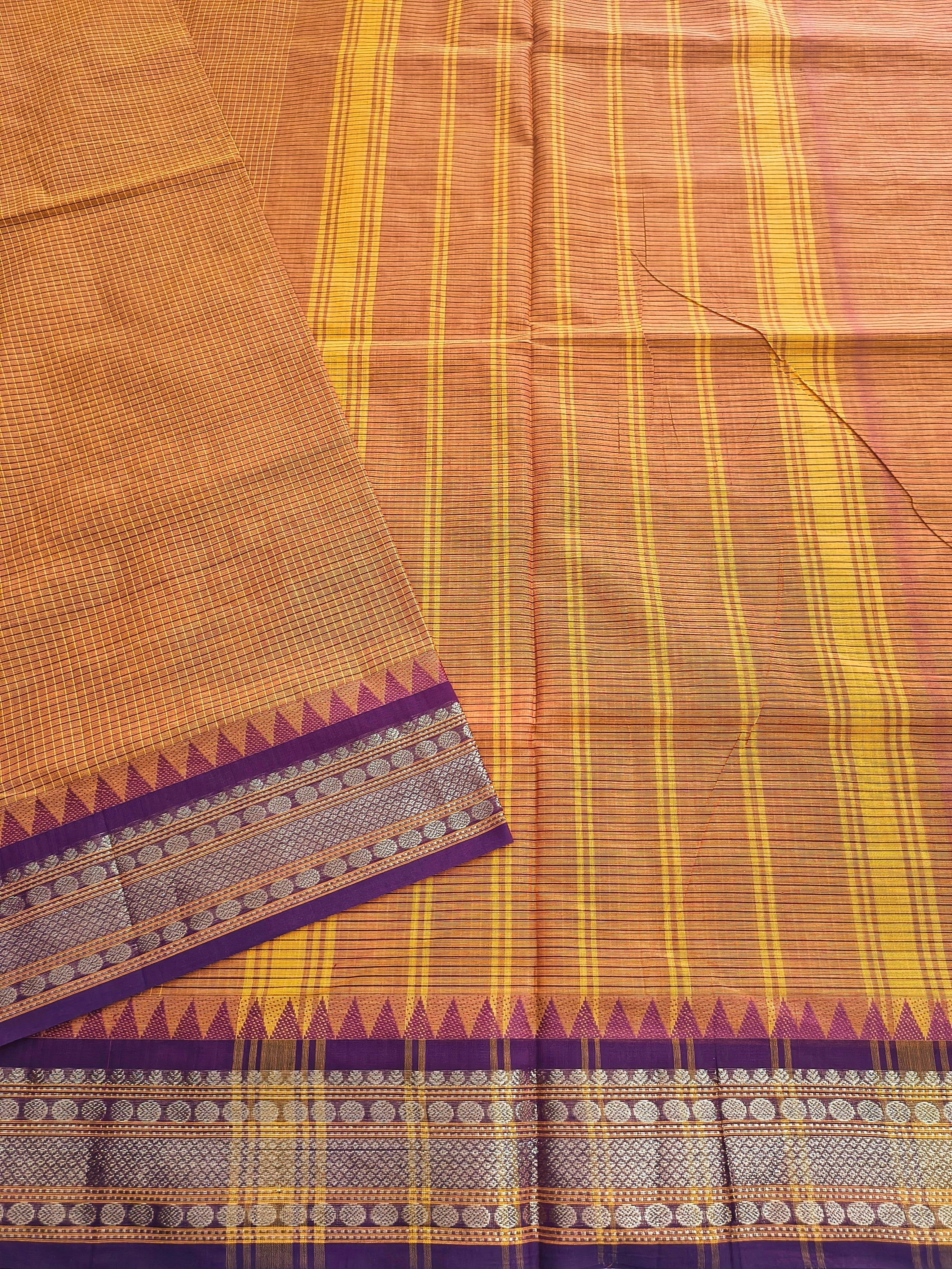 Kandangi Korvai Checks  -Mustard Yellow mixed orange- KKC53