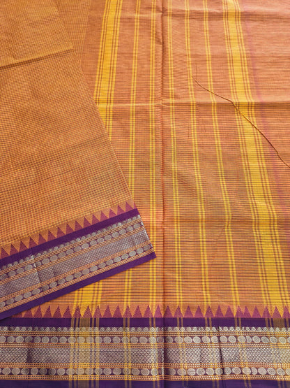 Kandangi Korvai Checks  -Mustard Yellow mixed orange- KKC53