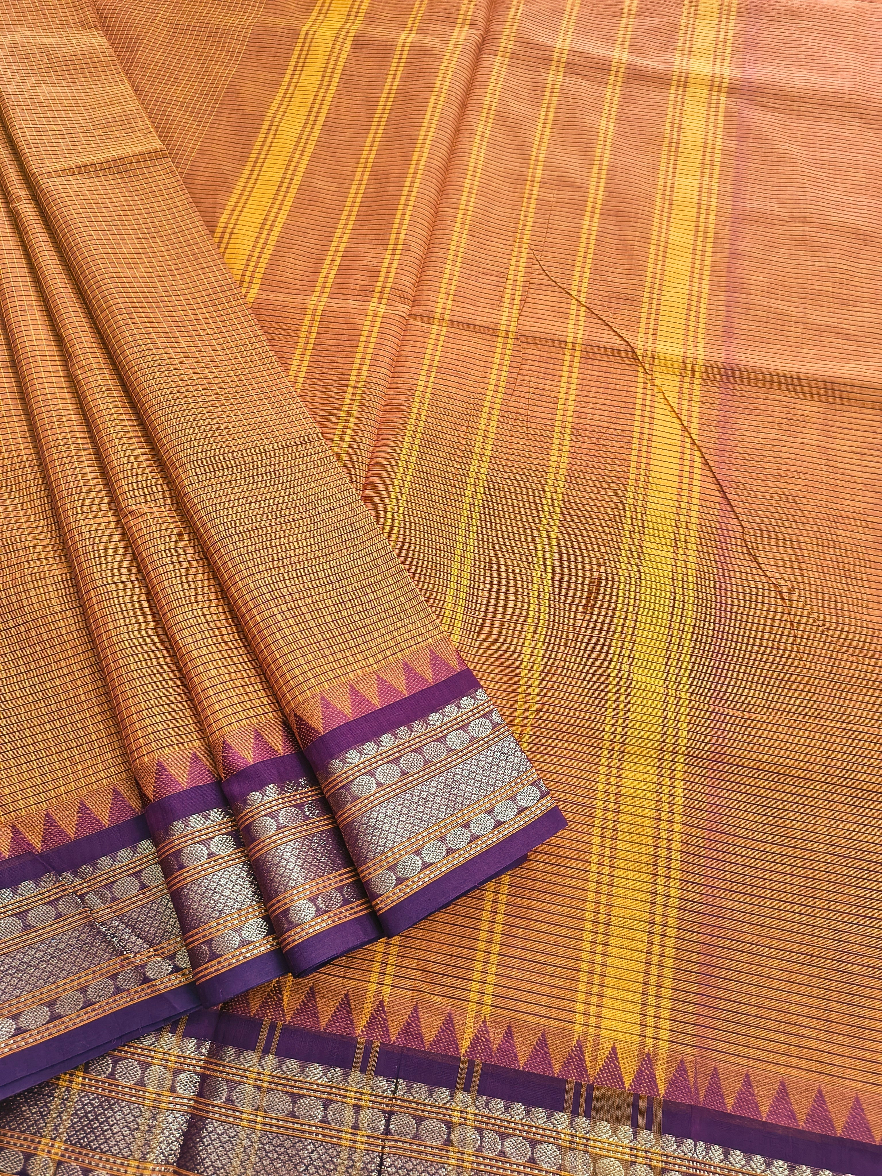 Kandangi Korvai Checks  -Mustard Yellow mixed orange- KKC53