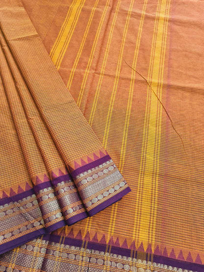 Kandangi Korvai Checks  -Mustard Yellow mixed orange- KKC53