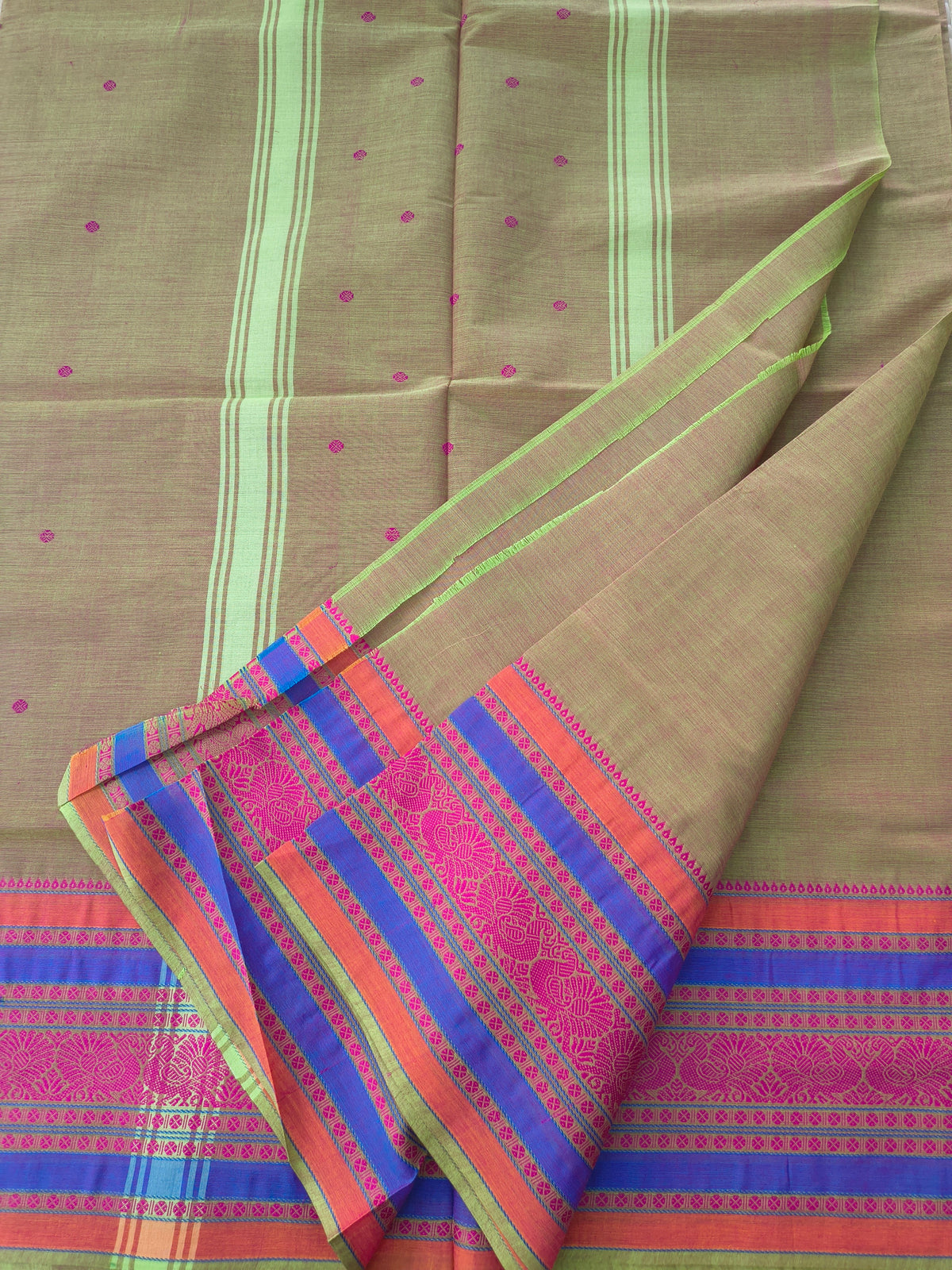 Chettinad Cotton -Office Wear -Neon green mixed red dual tone- CCOW103