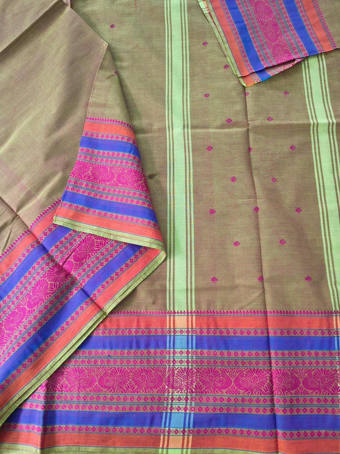 Chettinad Cotton -Office Wear -Neon green mixed red dual tone- CCOW103