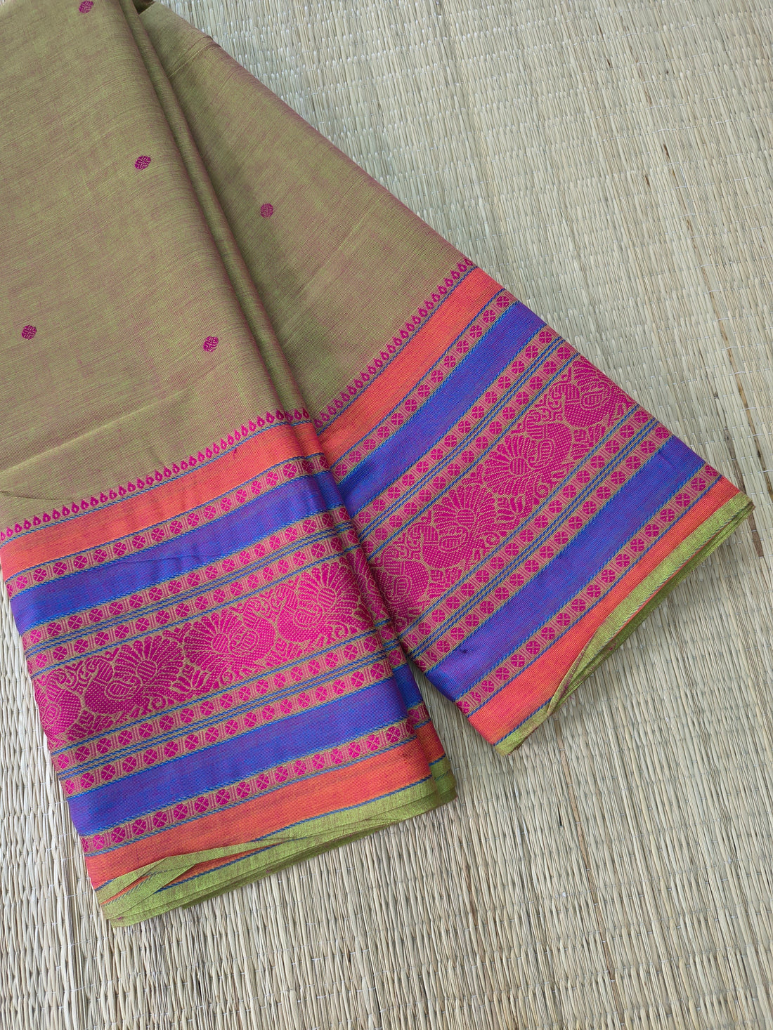 Chettinad Cotton -Office Wear -Neon green mixed red dual tone- CCOW103