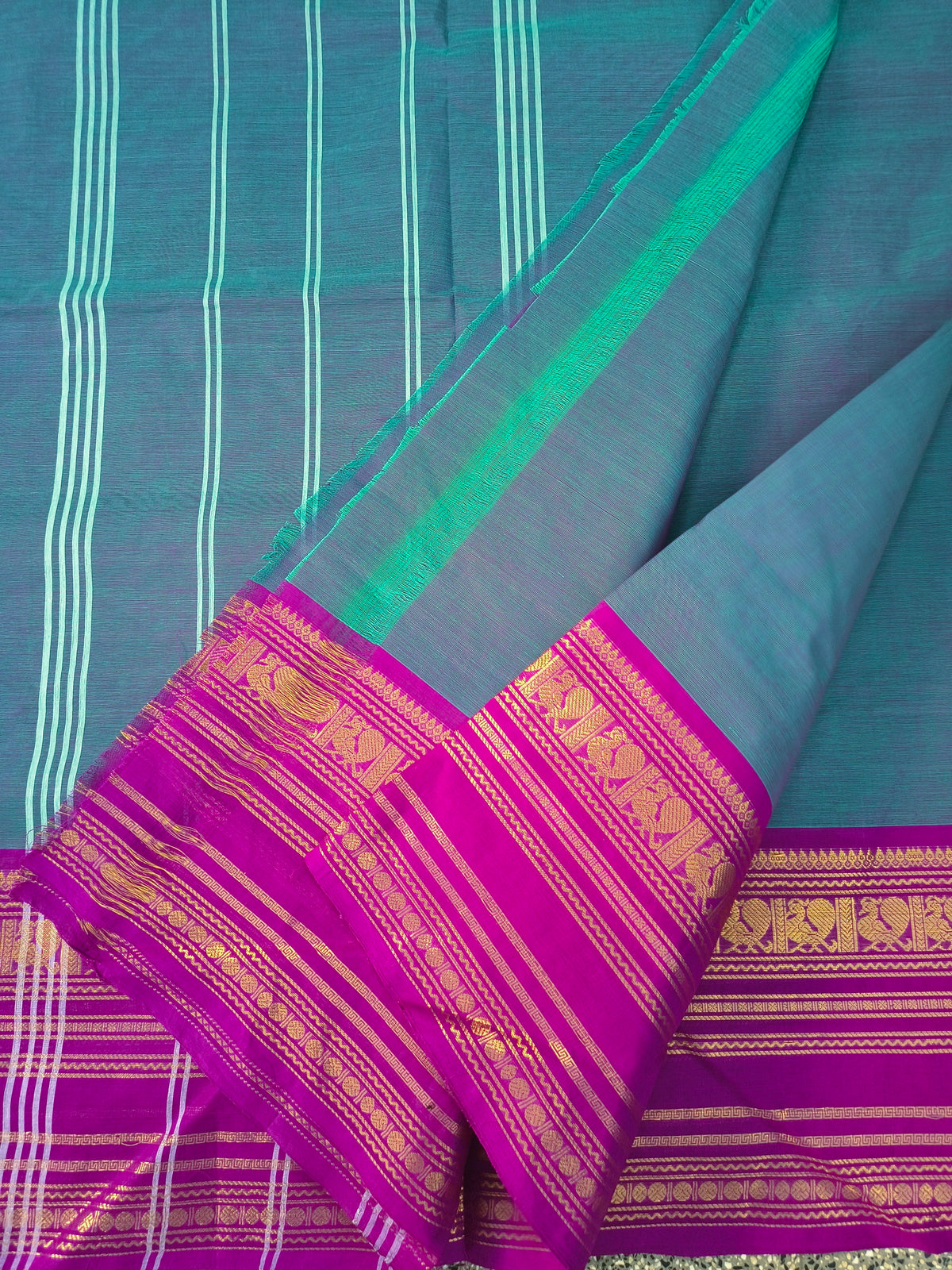 Kanchi Cotton -All day fusion -Teal blue mixed mejantha dual tone- KCAF103