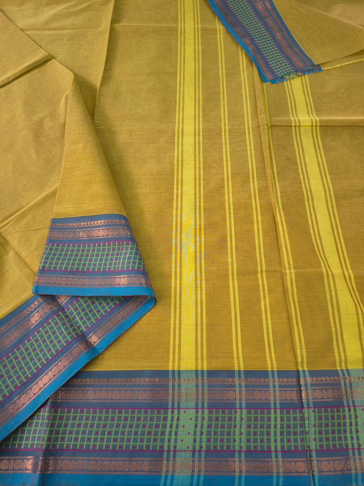 Kanchi Cotton- All day fusion - Olive Mustard Green- KCAF117
