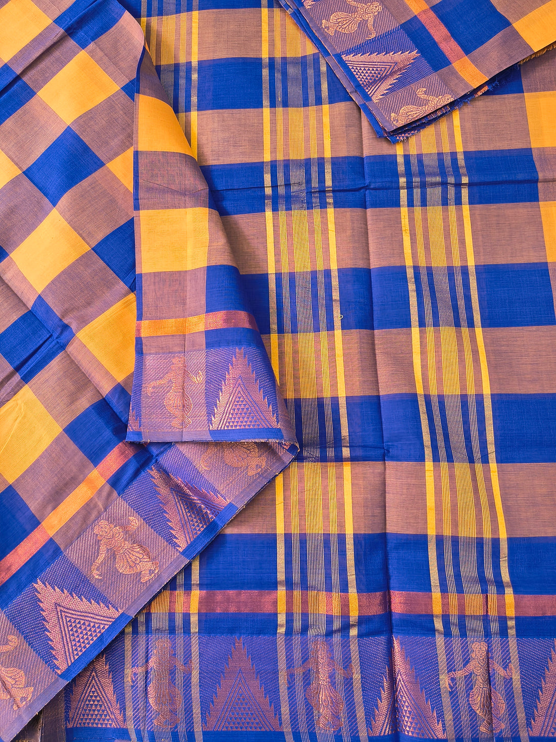 Kandangi Checks-mustard orange with royalblue- KC118
