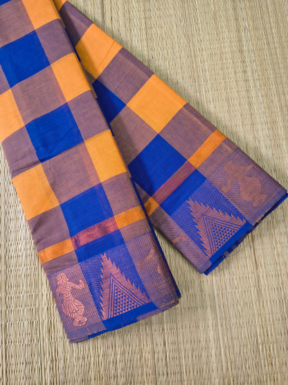 Kandangi Checks-mustard orange with royalblue- KC118
