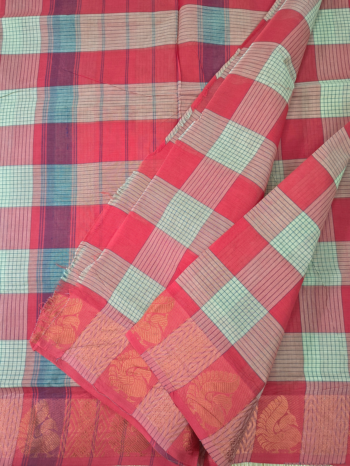 Kandangi Checks-Pale mint green with Dusty rose pink- KC121