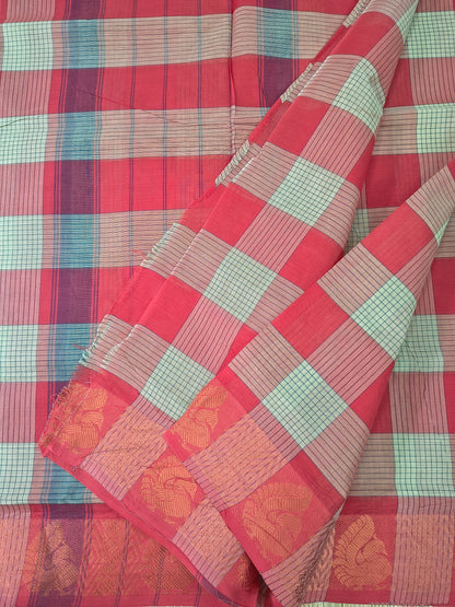Kandangi Checks-Pale mint green with Dusty rose pink- KC121