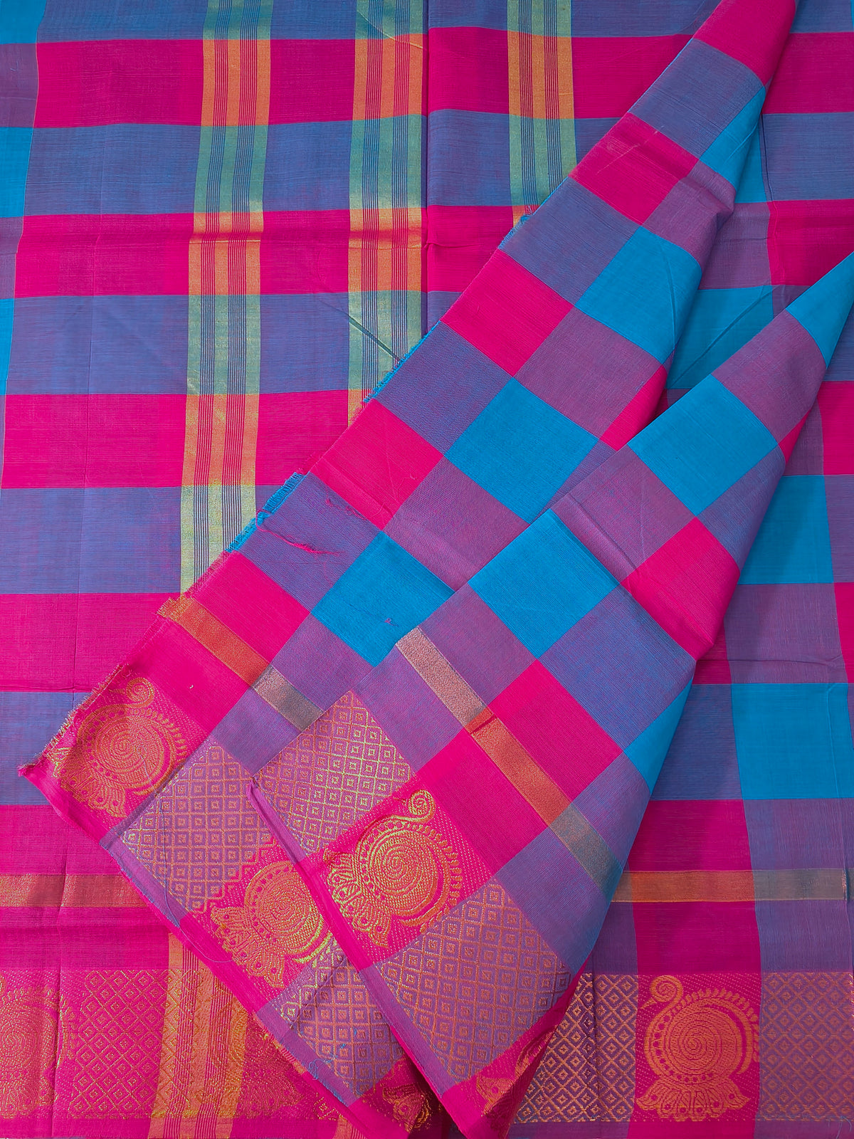 Kandangi Checks-sky blue with pink- KC127